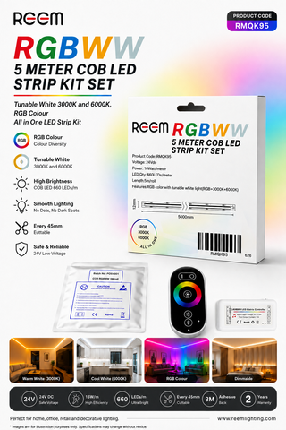 LED Strip Kit RGB+3K+6K 5Mtr/roll COB with Meanwell driver