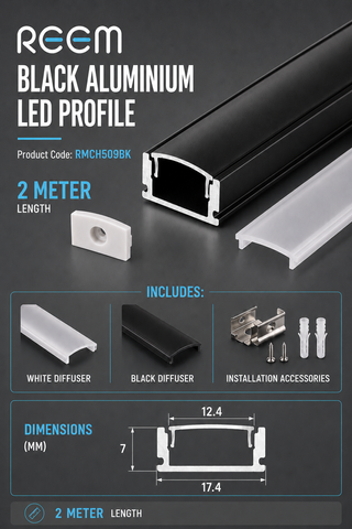 BLACK Aluminum profile  2meter 17.4*7mm