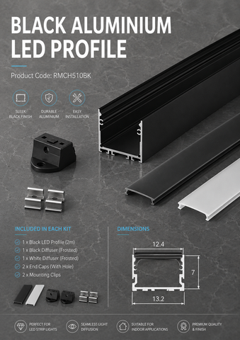 BLACK Aluminum profile  2meter 13.2*7mm
