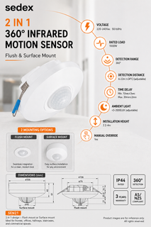 360Degree Motion Sensor 2 IN 1 - Flush Mount or Suface Mount