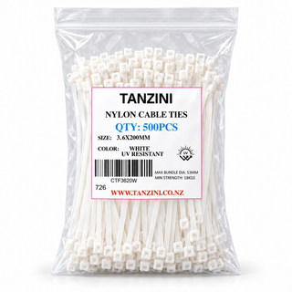 TANZINI CABLE TIES 500PCS /BAG 3.6X200MM WHITE