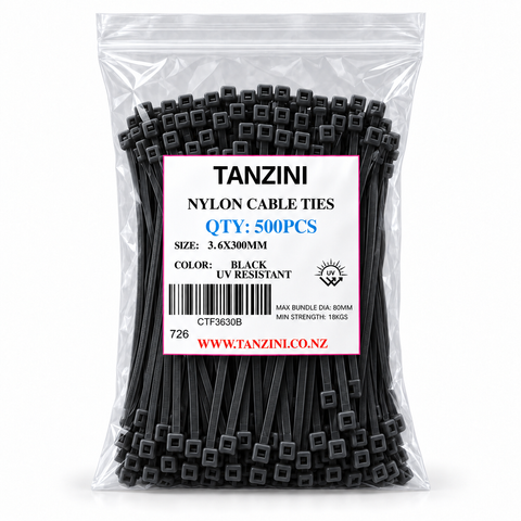 TANZINI CABLE TIES 500PCS /BAG 3.6X300MM BLACK