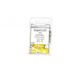 SuperLUG Yellow Fork Terminal 6mm Cable3mm Stud 15pk