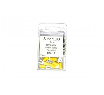 SuperLUG Yellow Fork Terminal 6mm Cable3mm Stud 15pk