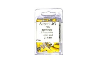 Superlug Yellow Fork Terminal 6mm Cable4mm Stud - 50PK