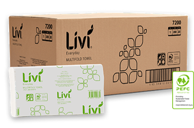 HAND TOWEL - LIVI EVERYDAY MULTIFOLD 1 PLY 200 SHEETS × 20 PACKS