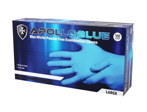 GLOVES NITRILE BLUE POWDER FREE LARGE APOLLO