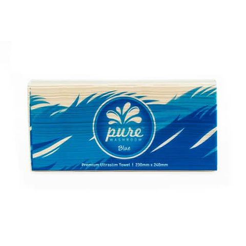 HAND TOWEL - PURE WASHROOM BLUE PREMIUM ULTRASLIM 1 PLY 150 SHEETS × 16 PACKS