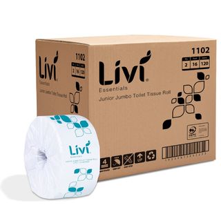 TOILET PAPER - LIVI ESSENTIALS JUNIOR JUMBO 2 PLY 120 MTR × 16 ROLLS