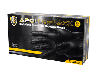 GLOVES NITRILE BLACK POWDER FREE XL APOLLO