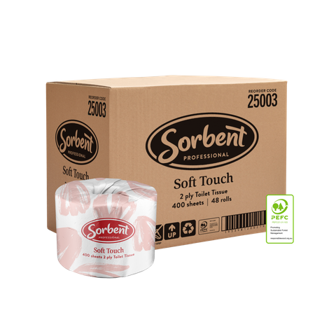 TOILET PAPER - SORBENT SOFT TOUCH 2 PLY 400 SHEETS × 48 ROLLS
