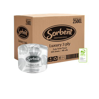 TOILET PAPER - SORBENT LUXURY 3 PLY 225 SHEETS × 48 ROLLS