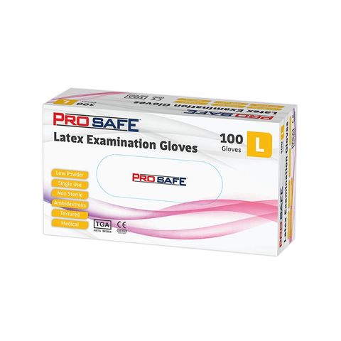 GLOVES LATEX WHITE LOW POWDER LARGE PROSAFE