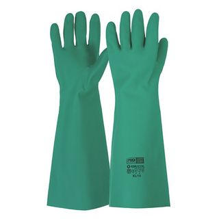 GLOVES GREEN NITRILE GAUNLET 46CM SIZE 9