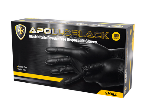 GLOVES NITRILE BLACK POWDER FREE MEDIUM APOLLO