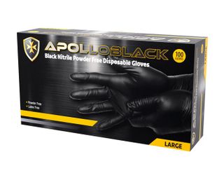 GLOVES NITRILE BLACK POWDER FREE LARGE APOLLO