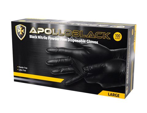 GLOVES NITRILE BLACK POWDER FREE LARGE APOLLO