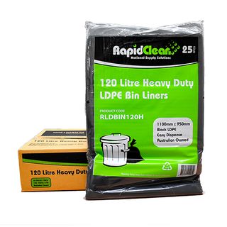 BIN LINERS HEAVY DUTY 120 LTR BLACK 100 BAGS RAPID