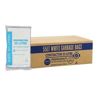 BIN LINERS PREMIUM 55 LTR WHITE 250 BAGS