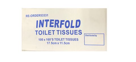 TOILET PAPER - INTERFOLD 1 PLY 160 SHEETS × 100 PACKETS
