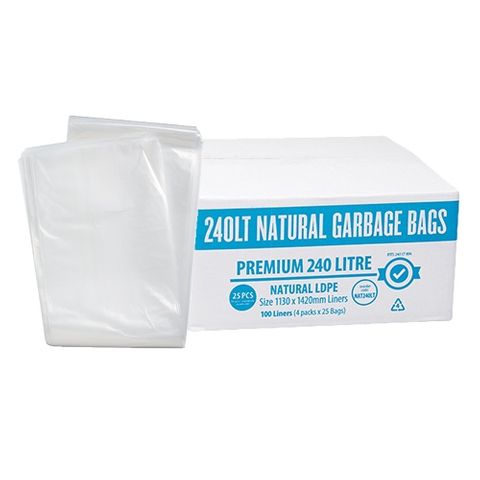 BIN LINERS PREMIUM 240 LTR CLEAR 100 BAGS