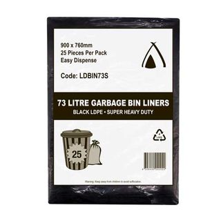 BIN LINERS SUPER HEAVY DUTY 73 LTR BLACK 200 BAGS