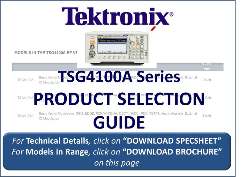 Tektronix TSG4100A RF Vector Signal Generator Range Selection Guide