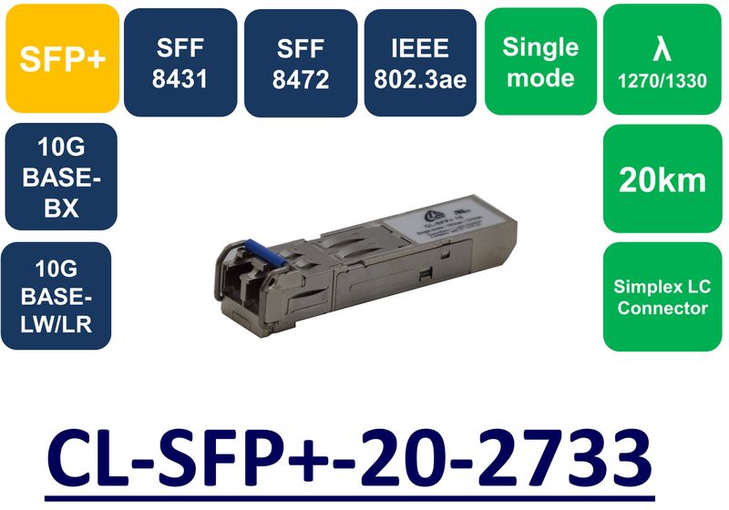 SFP+, SMF, WDM, BIDI, 1270/1330NM, DDM, 20KM