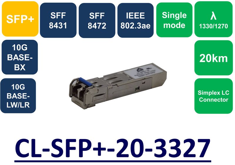 SFP+, SMF, WDM, BIDI, 1330/1270NM ,DDM ,20KM