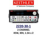 Keithley 2220-30-1 benchtop linear power supply, 2 channel, 45w, 30v, 1.5A, low noise, prog.