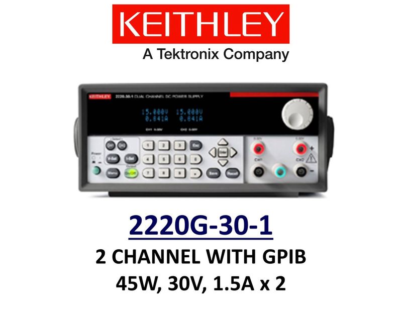 Keithley 2220G-30-1 benchtop linear power supply, 2 chan, 45w, 30v, 1.5A, low noise, prog., GPIB