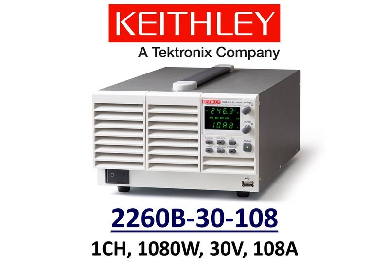 Keithley 2260B-30-108 benchtop linear power supply, 1080w 30v 108A, 1 channel, low noise, prog.