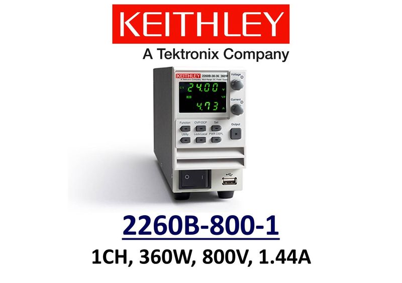 Keithley 2260B-800-1 benchtop linear power supply, 360w 800v 1.44A, 1 channel, low noise, prog.