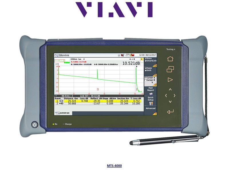 VIAVI MTS-4000 platform & 4-wave OTDR module - SM 1310/1550nm & MM 850/1300nm, 37/35dB & 26/24dB