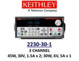 Keithley 2230-30-1 benchtop linear power supply, 2x45w 30v 1.5A, 1x30w 6v 1.5A, low noise, prog.