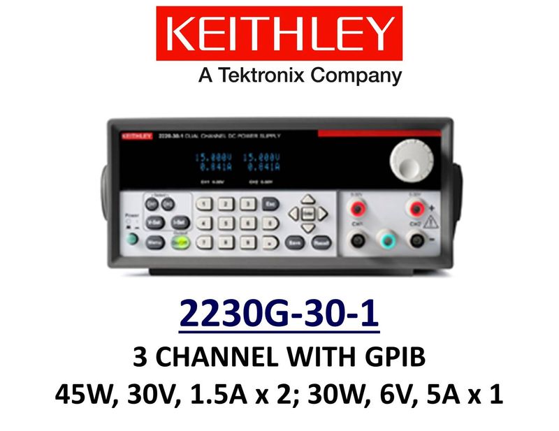 Keithley 2230G-30-1 benchtop power supply, 2x45w 30v 1.5A, 1x30w 6v 1.5A, low noise, prog. GPIB