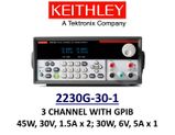 Keithley 2230G-30-1 benchtop power supply, 2x45w 30v 1.5A, 1x30w 6v 1.5A, low noise, prog. GPIB