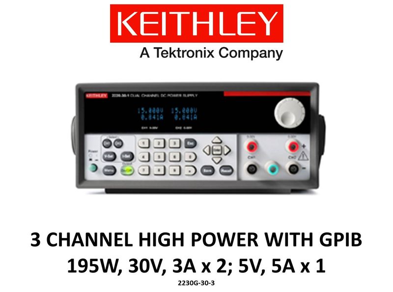 Keithley 2230G-30-3 high power benchtop power supply, 2x30v 3A, 1x5v 3A, low noise, prog. GPIB