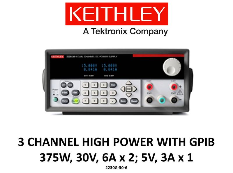 Keithley 2230G-30-6 high power benchtop power supply, 2x30v 6A, 1x5v 3A, low noise, prog. GPIB