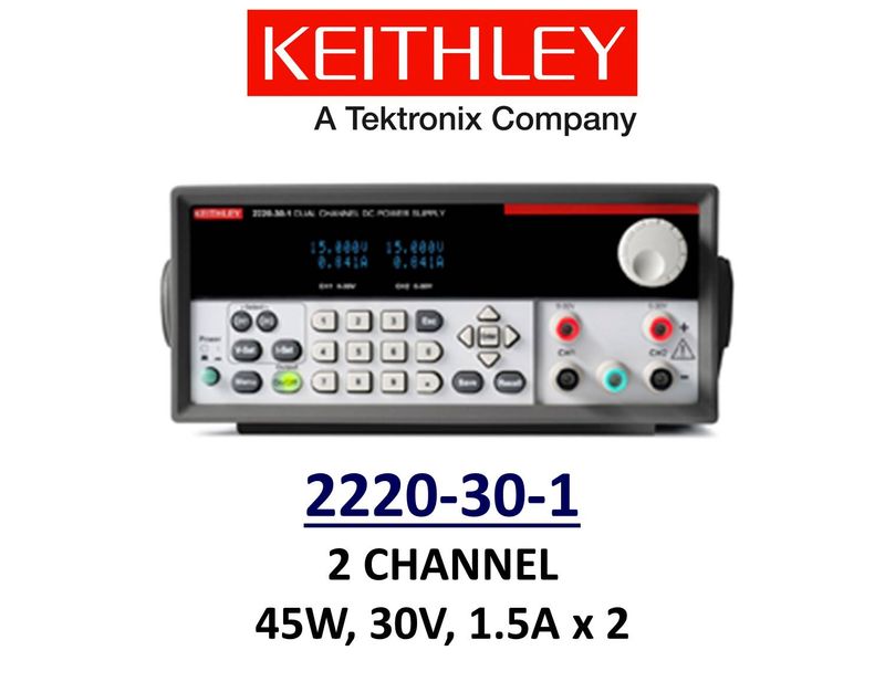 Keithley 2220-30-1 benchtop linear power supply, 2 channel, 45w, 30v, 1.5A, low noise, prog.