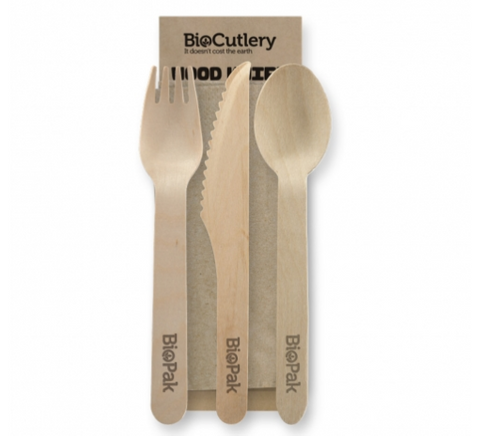 BIOPAK WOODEN 16CM *SPOON/KNIFE/FORK/NAP