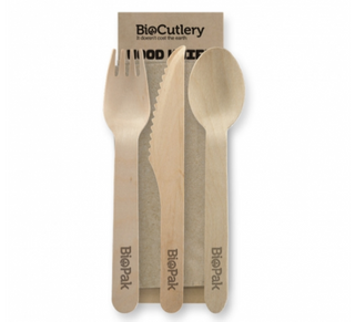 BIOPAK WOODEN 16CM *SPOON/KNIFE/FORK/NAP