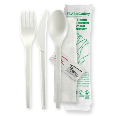 BIOPAK PLA KNIFE/FORK/SPOON/NAPKIN/S&P SET