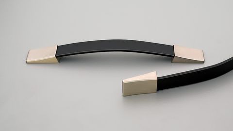 HANDLE 160MM BLACK LEATHER AND STAINLESS EFFECT