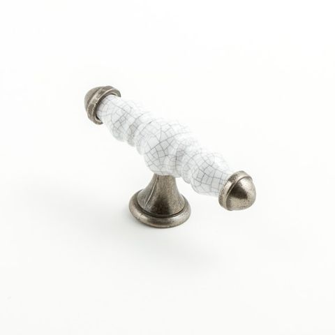 ESTATE KNOB WHITE CRACKLE/PEWTER