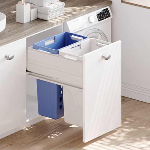 LAUNDRY BASKET 450MM SOFT CLOSE BLUE/WHITE (2X35L)