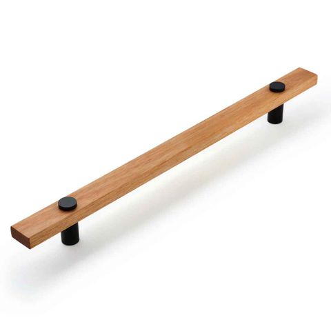 LENAH HYDROWOOD 600MM ENTRANCE HANDLE WITH FACE CAPS - REAR FIX - MATT BLACK