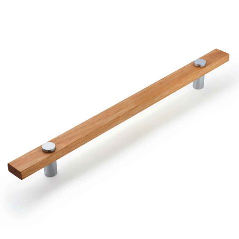 LENAH HYDROWOOD 600MM ENTRANCE HANDLE WITH FACE CAPS - REAR FIX - SATIN CHROME