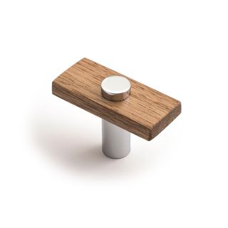 LENAH 50MM T-BAR HANDLE - TASMANIAN OAK - FACE CAPS - POLISHED CHROME