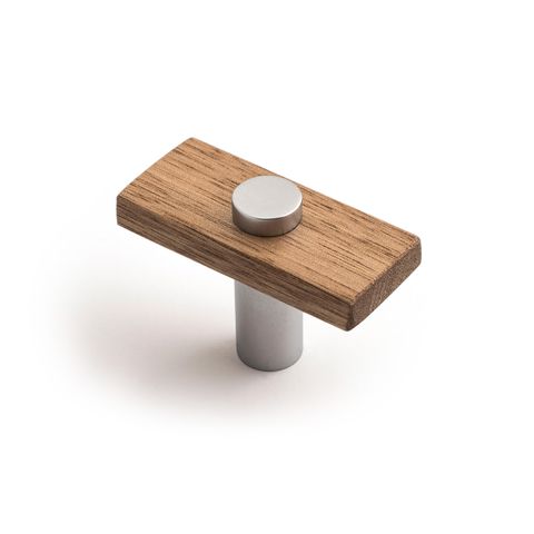 LENAH 50MM T-BAR HANDLE - TASMANIAN OAK - FACE CAPS - SATIN CHROME